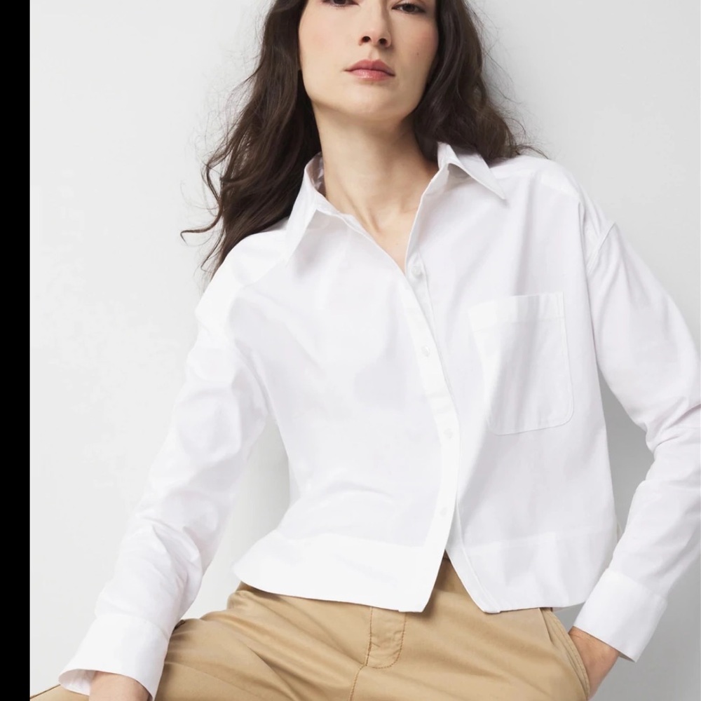 WHBM Poplin Stretch White Oxford Button Down Shirt Sz 2 - Picture 1 of 7